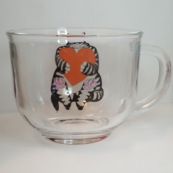 Unique Kliban styled Red Heart I Love You Cat on 16oz. Clear Glass - Picture 6 of 7